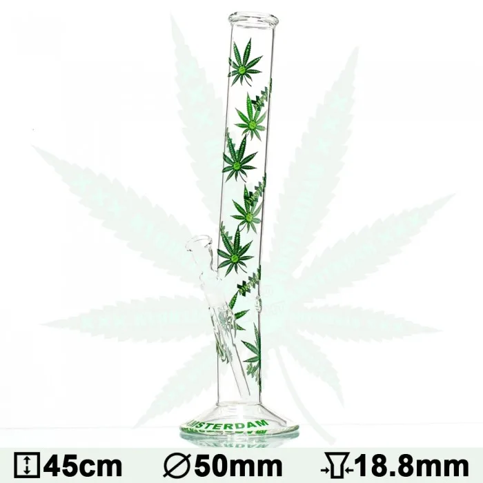 Бонг скляний Green XXX Amsterdam Leaf - H:45cm- Ø:50mm